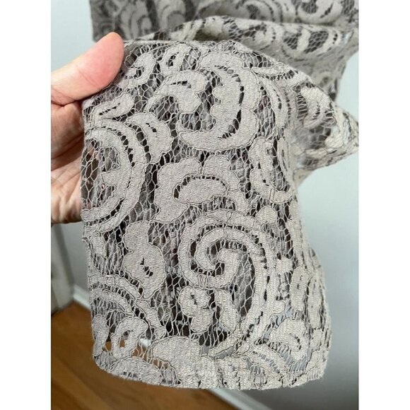 Chicos Sweater XL Gray Lace Cardigan Sheer Floral Wedding Neutral Feminine 80s - Picture 8 of 11